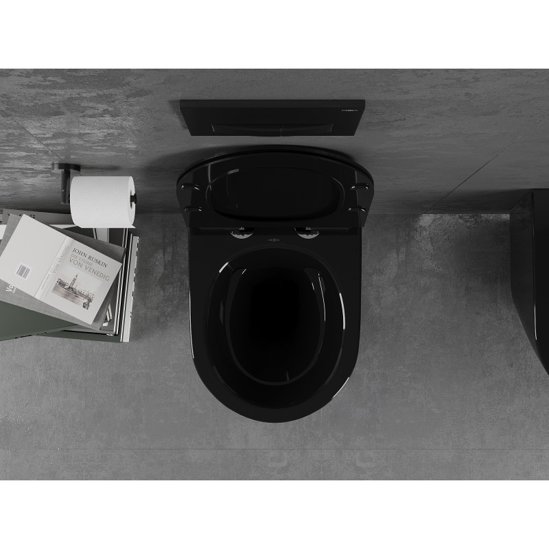 Mexen Lena Rimless wc-pot met langzaam sluitende slanke zitting, duroplast, zwarte glans - 30224070