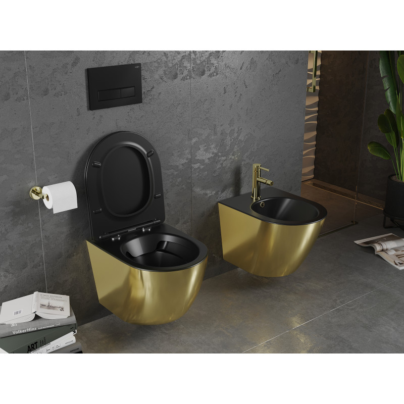 Mexen Lena cuvette WC Rimless avec abattant à descente lente slim, duroplast, noir mat/or - 30224076