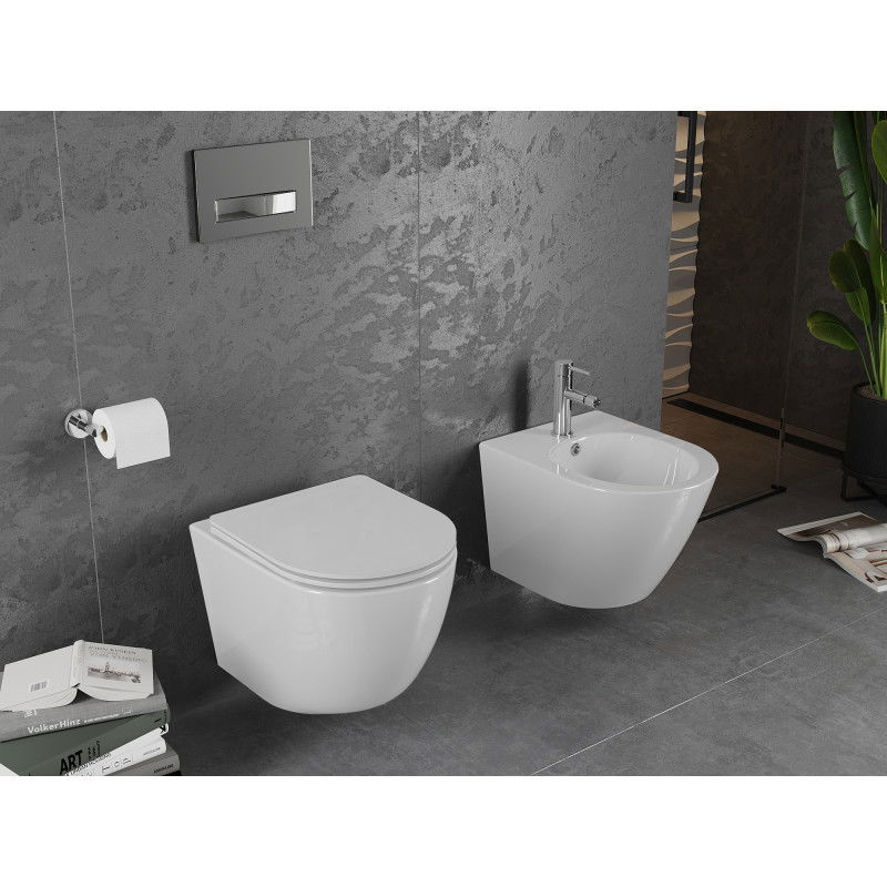 Mexen Lena WC školjka Rimless s tankim, počasno zapirajočim sedežem, duroplast, bela sijajna - 30220300