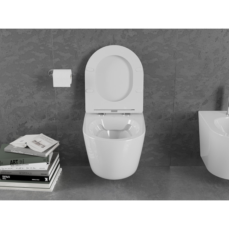 Mexen Lena WC-Schüssel Rimless mit schlankem, sanft absenkendem Sitz, Duroplast, weiß glänzend - 30220300
