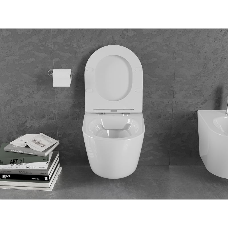 Mexen Lena wc školjka Rimless s tankim sjedalom s mekanim zatvaranjem, duroplast, bijela sjaj - 30220300