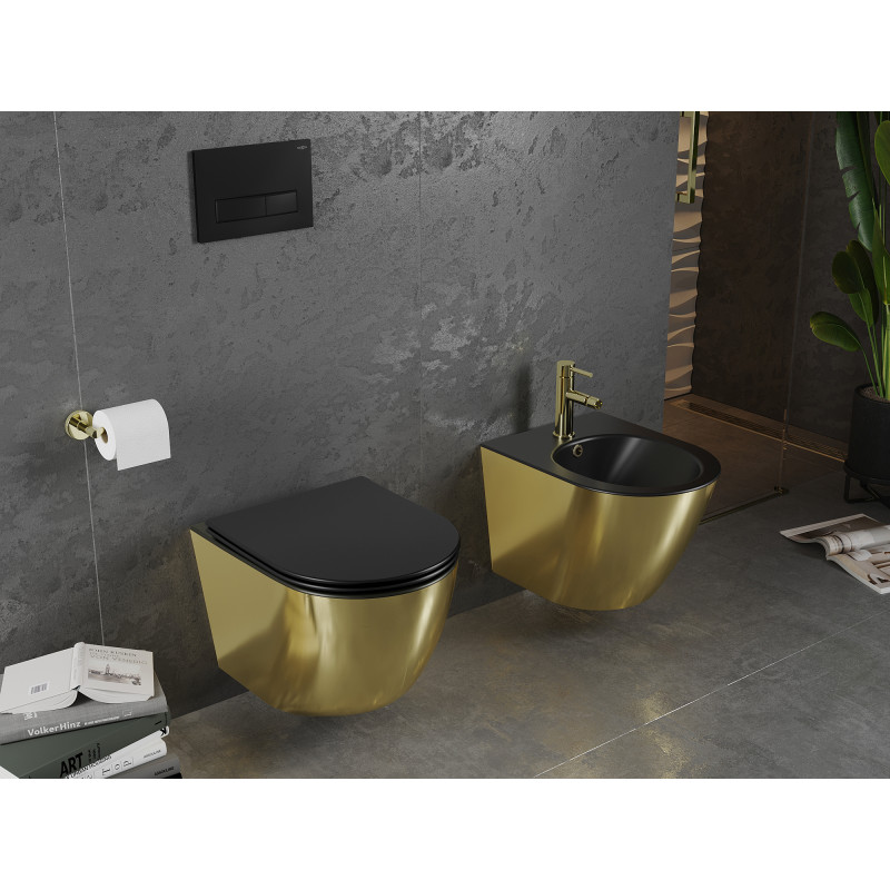 Mexen Lena WC-Schüssel Rimless mit Soft-Close-Slim-Sitz, Duroplast, schwarz matt/gold - 30224076
