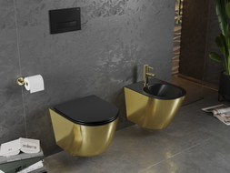 Mexen Lena Rimani WC-pott aeglaselt sulguva slim kaanega, duroplast, must matt/kuldne - 30224076