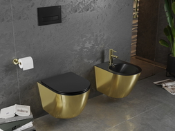 Mexen Lena WC-Schüssel Rimless mit Soft-Close-Slim-Deckel, Duroplast, Schwarz Matt/Gold - 30224076