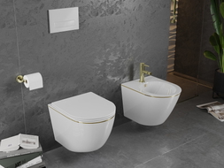 Mexen Lena Rimless WC Bowl with Soft-Close Slim Seat, Duroplast, White/Gold Line - 30224005