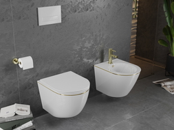 Mexen Lena wc-pott Rimless aeglaselt langeva slim-kaane, duroplast, valge/kuldse triibuga - 30224005