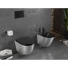 Mexen Lena miska wc Rimless z deską wolnoopadającą slim, duroplast, czarna mat/srebrna wzór linie - 30224073