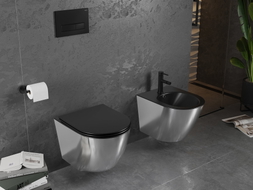 Mexen Lena vaso wc Rimless con sedile a chiusura rallentata slim, duroplast, nero opaco/argento - 30224074