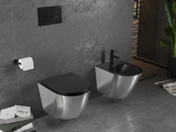 Mexen Lena WC-pott Rimless aeglaselt sulguva õhukese duroplastist kaanega, must matt/hõbe - 30224074