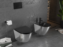 Mexen Lena WC-Schüssel Rimless mit Soft-Close Slim Sitz, Duroplast, Schwarz Matt/Silber - 30224074
