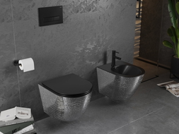 Mexen Lena Rimless WC bowl with slow-close slim seat, duroplast, black matte/silver scale pattern - 30224072