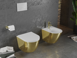 Mexen Lena Rimless WC Bowl with Slim Soft-Close Seat, Duroplast, White/Gold - 30224006