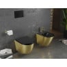 Mexen Lena vaso WC Rimless con sedile ammortizzato slim, duroplast, nero opaco/motivo oro linee - 30224077