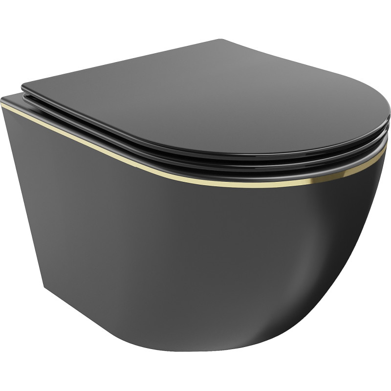 Mexen Lena wandcloset Rimless met soft-close slim zitting, duroplast, zwart mat/gouden lijn - 30224075