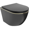 Mexen Lena wc-pot Rimless met langzaam sluitende slanke zitting, duroplast, mat zwart/gouden lijn - 30224075