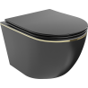 Mexen Lena wc suspendu Rimless avec abattant slim à descente progressive, duroplast, noir mat/ligne dorée - 30224075