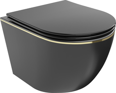 Mexen Lena Rimless WC Bowl with Soft-Close Slim Seat, Duroplast, Matte Black/Gold Line - 30224075