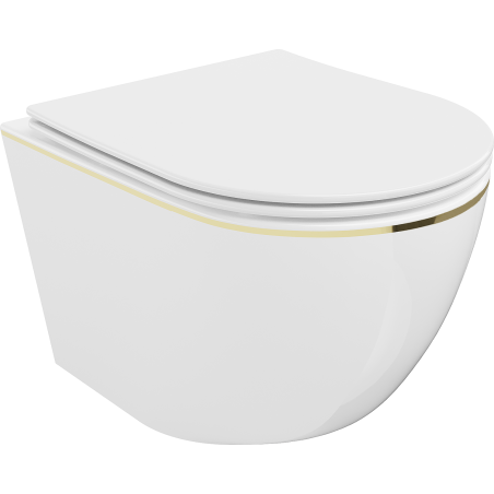 Mexen Lena cuvette WC sans rebord avec abattant à descente lente slim, duroplast, blanc/ligne dorée - 30224005