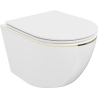 Mexen Lena cuvette WC sans rebord avec abattant à descente lente slim, duroplast, blanc/ligne dorée - 30224005