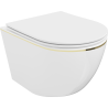 Mexen Lena inodoro sin reborde con asiento de cierre suave slim, duroplast, línea blanca/dorada - 30224005