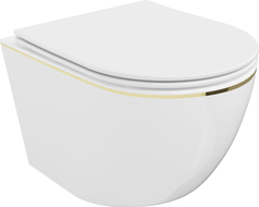 Mexen Lena wc-pott Rimless aeglaselt langeva slim-kaane, duroplast, valge/kuldse triibuga - 30224005