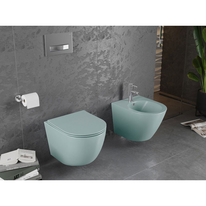 Mexen Lena Rimless Toilet Bowl with Slow-Close Slim Seat, Duroplast, Light Green Matte - 30224048
