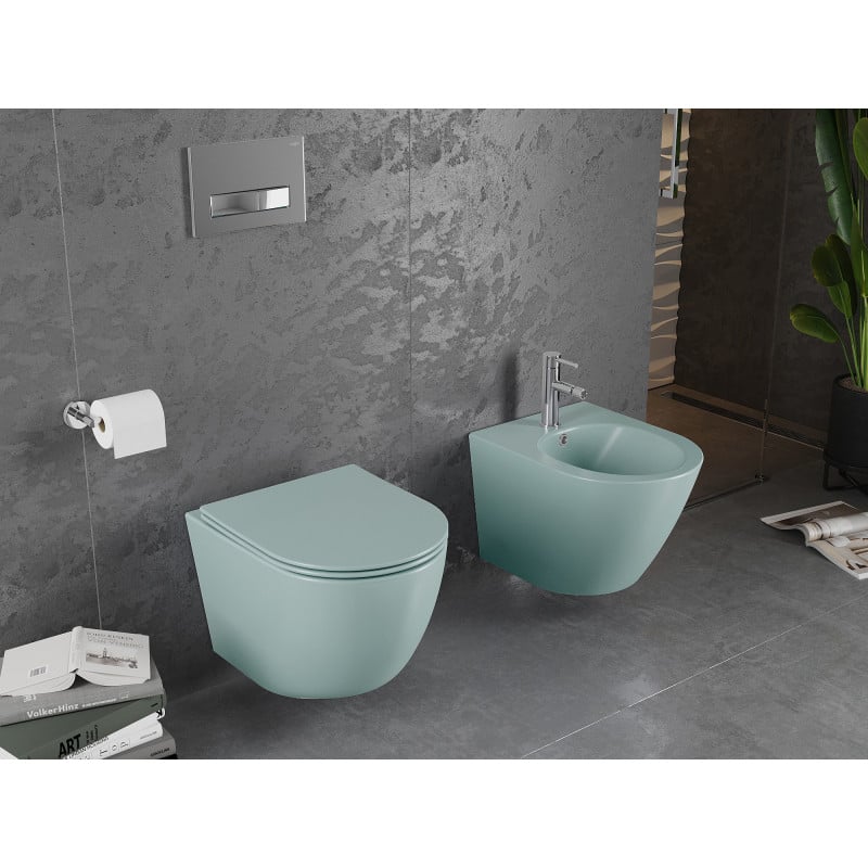 Mexen Lena wc sospeso senza bordo con sedile a chiusura rallentata slim, duroplast, verde chiaro opaco - 30224048