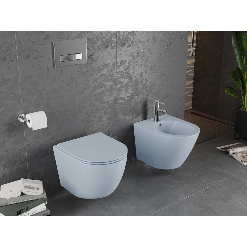 Mexen Lena wc sospeso Rimless con sedile a chiusura rallentata slim, duroplast, grigio-blu opaco - 30224069