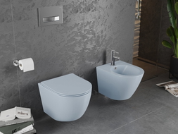Mexen Lena Rimless WC bowl with soft-close slim seat, duroplast, gray-blue matte - 30224069