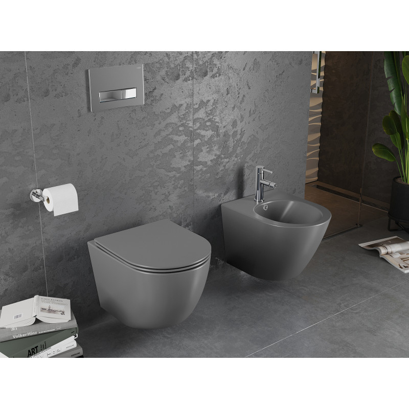 Mexen Lena cuvette WC Rimless avec abattant à descente amortie slim, duroplast, gris foncé mat - 30224071
