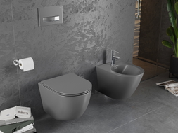 Mexen Lena wc-pott Rimless aeglaselt sulguva slim kattega, tumeda halli mati viimistlusega duroplast - 30224071