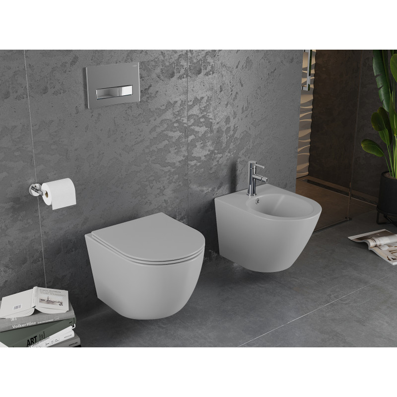 Mexen Lena rimloze wc-pot met slim, zacht sluitend duroplast toiletzitting, lichtgrijs mat - 30224061