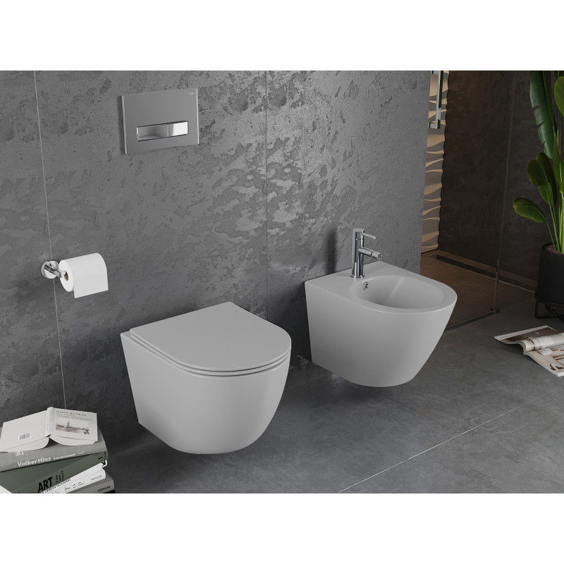 Mexen Lena wc-kulho Rimless laskostuvalla slim-istuimella, duroplast, vaaleanharmaa matta - 30224061