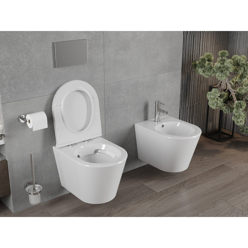 Mexen Rico inodoro Rimless con asiento de cierre lento slim, duroplast, blanco brillante - 30720500