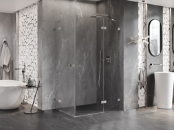 Mexen Lunar Duo Duschkabine, schwenkbar rechts 90 x 80 cm, transparent, gebürsteter Nickel - 834-090P-080L-97-00