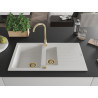 Mexen Matias 1,5-delige granieten spoelbak met afdruiprek 900 x 505 mm, wit, gouden sifon - 6502901505-20-G