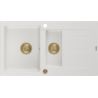 Mexen Matias fregadero de granito 1,5 tazones con escurridor 900 x 505 mm, blanco, sifón dorado - 6502901505-20-G