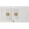 Mexen Matias lavello in granito 1,5 vasche con sgocciolatoio 900 x 505 mm, bianco, sifone dorato - 6502901505-20-G