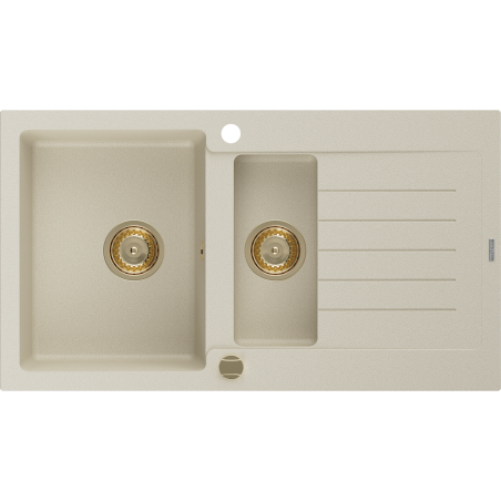 Mexen Matias Granitspüle 1,5-beckig mit Abtropffläche 900 x 505 mm, beige, Siphon gold - 6502901505-69-G