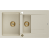 Mexen Matias fregadero de granito 1,5 cuencas con escurridor 900 x 505 mm, beige, sifón dorado - 6502901505-69-G