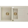 Mexen Matias granitische 1,5-kom schotelbak met afdruiprek 900 x 505 mm, beige, gouden sifon - 6502901505-69-G