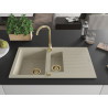 Mexen Matias fregadero de granito de 1,5 senos con escurridor 900 x 505 mm, beige, sifón dorado - 6502901505-69-G