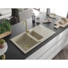 Mexen Matias granitische 1,5-kom schotelbak met afdruiprek 900 x 505 mm, beige, gouden sifon - 6502901505-69-G