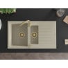 Mexen Matias granitische 1,5-kom schotelbak met afdruiprek 900 x 505 mm, beige, gouden sifon - 6502901505-69-G