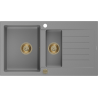 Mexen Matias granieten gootsteen 1,5-comprimeer met afdruiprek 900 x 505 mm, grijs, gouden sifon - 6502901505-71-G