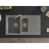 Mexen Matias Granitspüle 1,5-fach mit Abtropffläche 900 x 505 mm, grau, Siphon gold - 6502901505-71-G