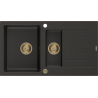Mexen Matias granieten spoelbak met 1,5 bak en afdruiprek 900 x 505 mm, zwart/goud metallic, gouden sifon - 6502901505-75-G
