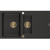 Mexen Matias Granitspüle 1,5-Becken mit Abtropffläche 900 x 505 mm, Schwarz/Gold Metallic, Goldener Siphon - 6502901505-75-G
