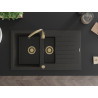 Mexen Matias granieten gootsteen 1,5-komorig met afdruiprek 900 x 505 mm, zwart/goud metallic, gouden sifon - 6502901505-75-G