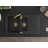 Mexen Matias Granitspüle 1,5-Becken mit Abtropffläche 900 x 505 mm, Schwarz/Gold Metallic, Goldener Siphon - 6502901505-75-G